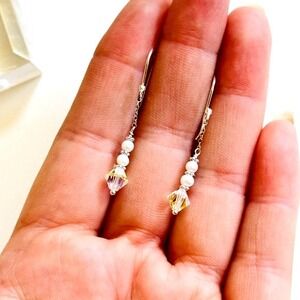 VTG Freshwater Pearl Earrings‎ Swarovski crystal beads sterling Dangle hook 90s